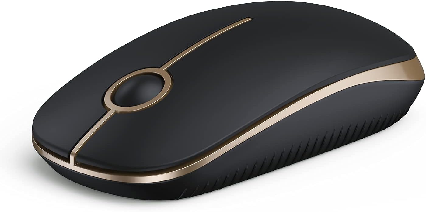 Vssoplor Wireless Mouse, 2.4G Slim Portable Computer Laptop Mouse with Nano Receiver Quiet Silent Optical Mice for Notebook, PC, Laptop, Computer-Black and Gold