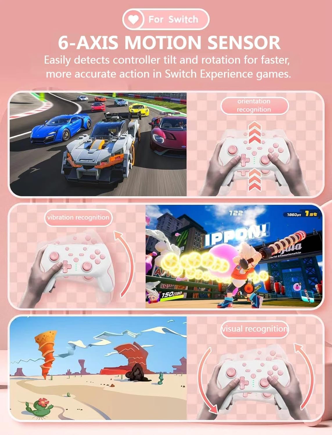 Matbip Wireless Pro Controller for Switch/Switch 2/Switch Lite/Switch OLED, wireless controller for switch with 2 back buttons, 3-level TURBO adjustable (Pink)