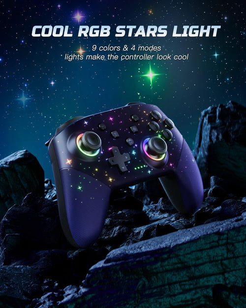 VOYEE Switch Controller, LED Star Wireless Pro Controllers Compatible with Lite/OLED, Multi-Platform Windows PC with 9 Colors Colorful RGB Lights/Programmable/Vibration/Turbo/Wakeup