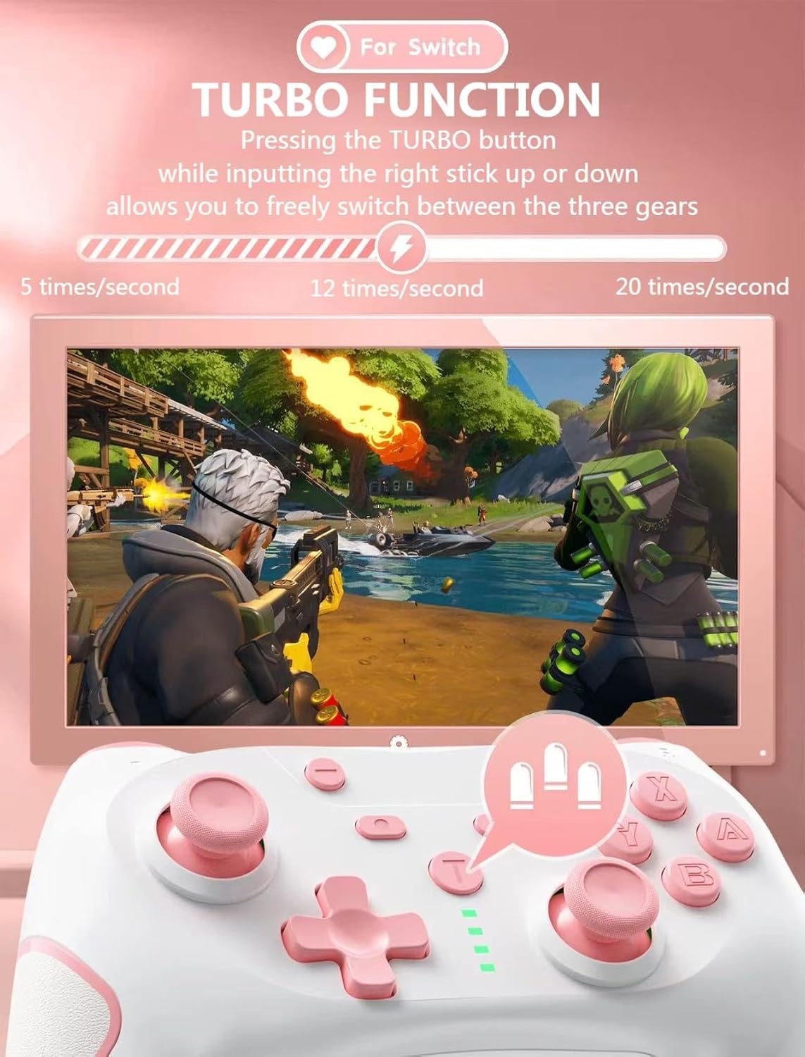 Matbip Wireless Pro Controller for Switch/Switch 2/Switch Lite/Switch OLED, wireless controller for switch with 2 back buttons, 3-level TURBO adjustable (Pink)
